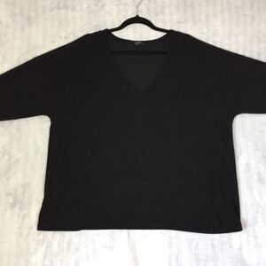 Lucky Brand V Neck Top Sz XL Ribbed Knit Long Sleeve Stretchy Black Shirt